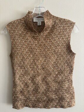 Vintage Y2K Tan Brown textured plisse stretchy tank model off duty Small